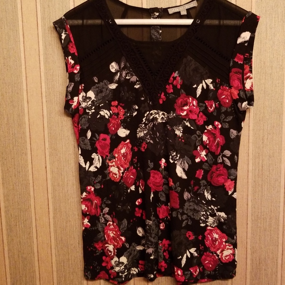 Floral top with mesh embellishments